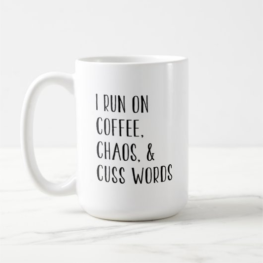 ICH LAUFE AUF KAFFEE, CHAOS U. FLUCHE WORT-TASSE KAFFEETASSE (Links)