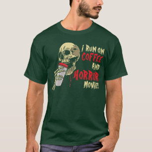 Ich laufe auf Kaffee und Horrorfilme Retro-Familie T-Shirt