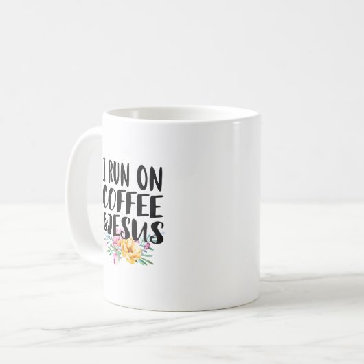 Ich laufe auf Kaffee und Jesus Kaffeetasse (Vorderseite Links)
