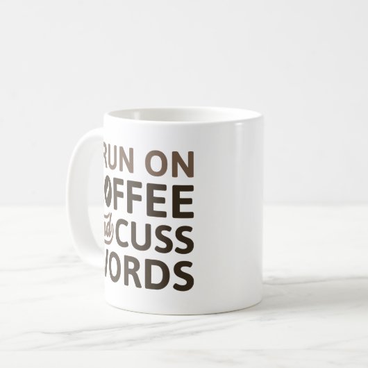 Ich laufe auf Kaffee und schreibe Worte Kaffeetasse (Vorderseite Links)