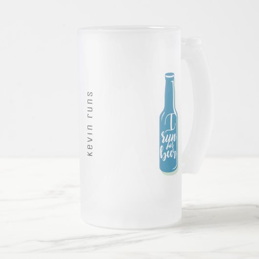 Ich laufe für Bier Fitness Spaß Blue Flasche Mattglas Bierglas (VorderseiteRechts)