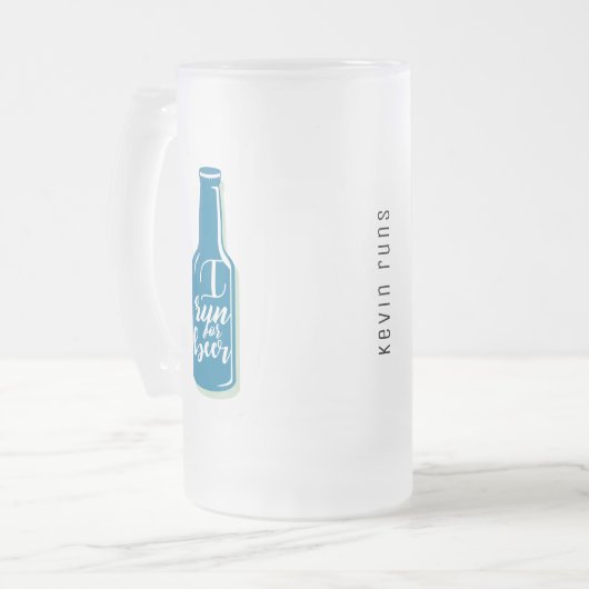 Ich laufe für Bier Fitness Spaß Blue Flasche Mattglas Bierglas (Vorderseite Links)