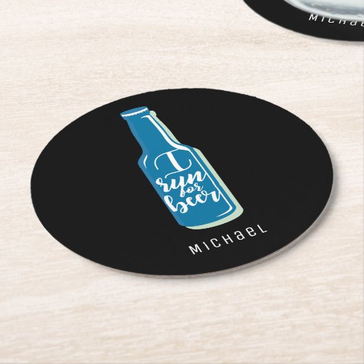 Ich laufe für Bier Fitness Spaß Blue Flasche Runder Pappuntersetzer (Angewinkelt)