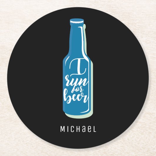 Ich laufe für Bier Fitness Spaß Blue Flasche Runder Pappuntersetzer (Vorderseite)