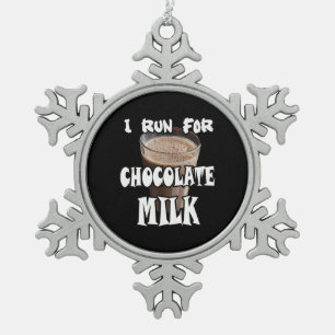 Ich laufe für Schokoladenmilch-Laufen Schneeflocken Zinn-Ornament