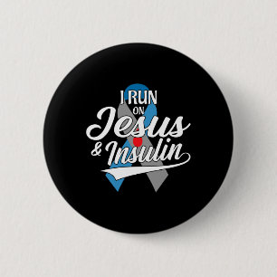 Ich laufe mit Jesus und Insulin Typ 1 T1d Diabetes Button