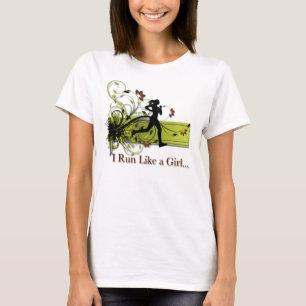 Ich laufe wie ein Versuch des Mädchens gerade und T-Shirt