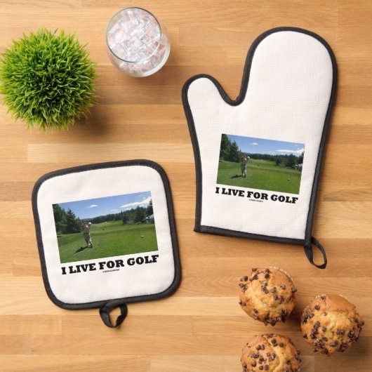 Ich lebe für Golf (Golfer auf Golfplatz) Ofenhandschuh & Topflappen-Set (Oben Unten)