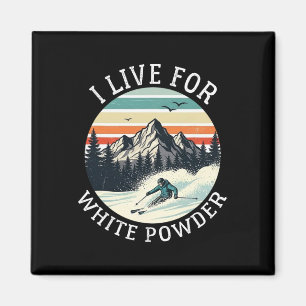 Ich lebe für weißen Puder lustige Retro-Ski-Vintag Magnet