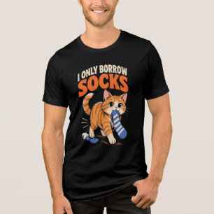 Ich leihe mir nur Socken Lustige süße Katze stiehl Tri-Blend Shirt