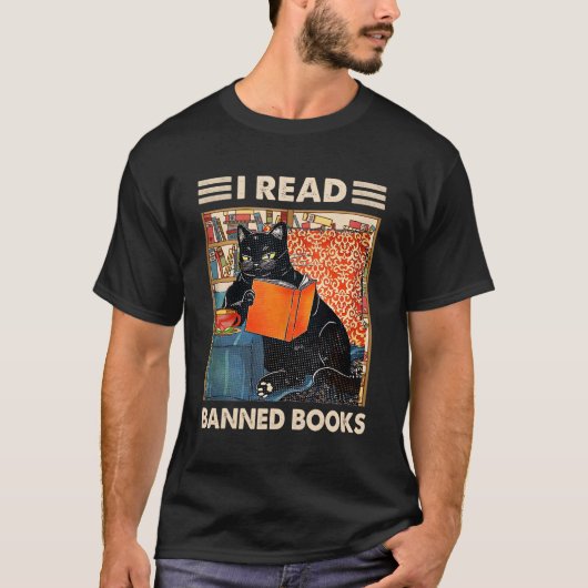 Ich lese Banned Books Black Cat Reader Bookworm T-Shirt (Vorderseite)