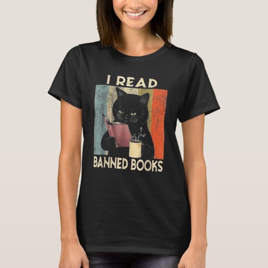 Ich lese Banned Books Black Cat Reader Bookworm Wo T-Shirt (Vorderseite)