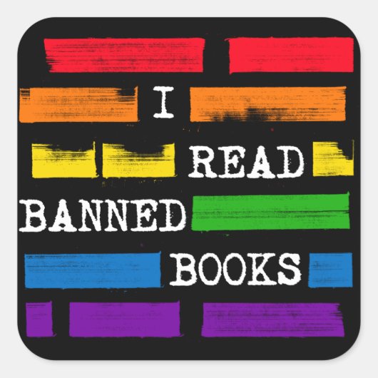 Ich lese "Banned Books Rainbow" Quadratischer Aufkleber (Vorderseite)