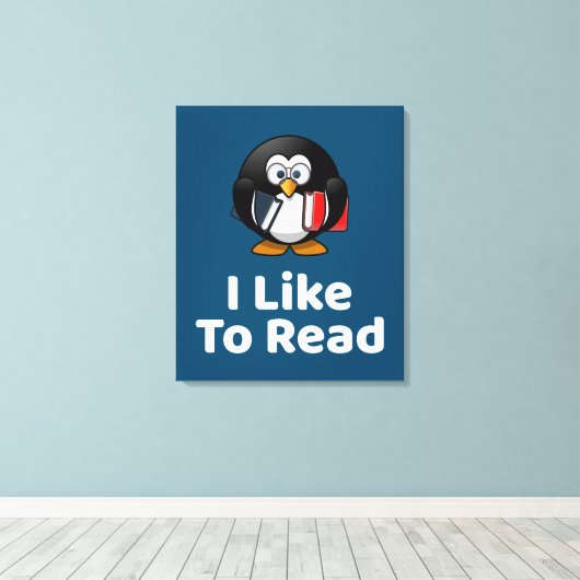 Ich lese gerne Pinguin Funny Reading Leinwanddruck (Insitu (Holzboden))