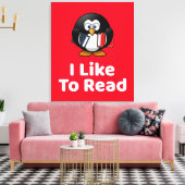 Ich lese gerne Pinguin Funny Reading Leinwanddruck (Insitu (Wohnzimmer))