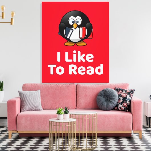 Ich lese gerne Pinguin Funny Reading Leinwanddruck (Insitu (Wohnzimmer))