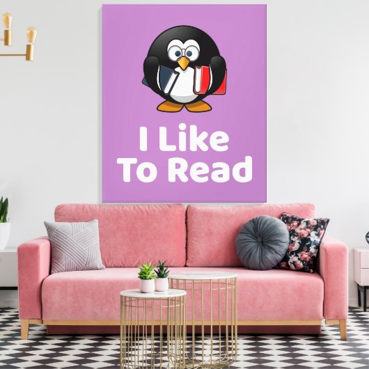 Ich lese gerne Pinguin Funny Reading Leinwanddruck (Insitu (Wohnzimmer))