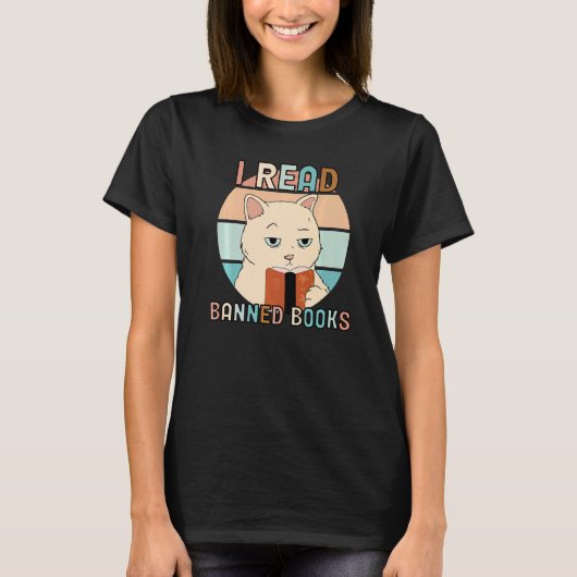 Ich lese verbotene Bücher T-Shirt Schwarze Katze L (Vorderseite)