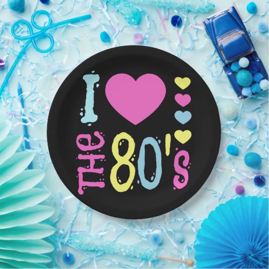 Ich Liebe 80er Disco-Kostüm Pappteller (Party)