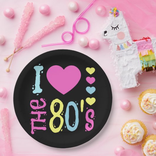 Ich Liebe 80er Disco-Kostüm Pappteller (Party)