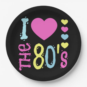 Ich Liebe 80er Disco-Kostüm Pappteller