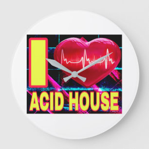 ICH LIEBE ACID HOUSE GELBE SCHRIFTARTEN GROßE WANDUHR