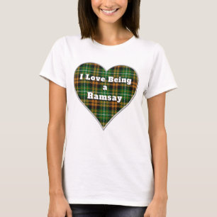 Ich Liebe als Ramsay Clan Orange Tartan Herz T-Shirt