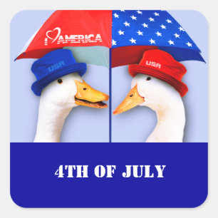 Ich Liebe Amerika. Funny Ducks 4. Juli Quadratischer Aufkleber