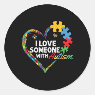 Ich Liebe an jemanden mit Autismus Herzpuzzle 2 Runder Aufkleber