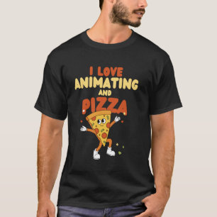 Ich liebe Animation und Pizza Cartoon Zeichnung Ku T-Shirt