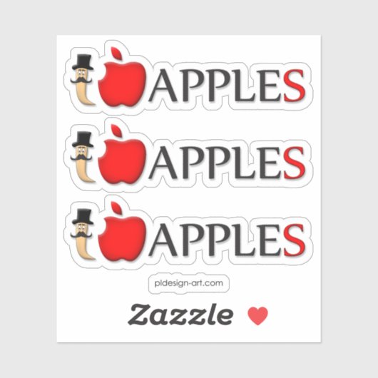 Ich Liebe Äpfel lustigen Wurm mit Schnurrbart Aufkleber (Blatt)