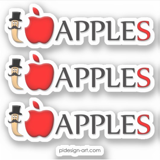 Ich Liebe Äpfel lustigen Wurm mit Schnurrbart Aufkleber (Vorderseite)