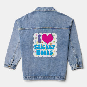 Ich liebe Aufkleberbücher Kindheit Nostalgie Motto Jeansjacke