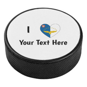 Ich liebe (Azoren-Flagge Herz) Personalisiert Eishockey Puck