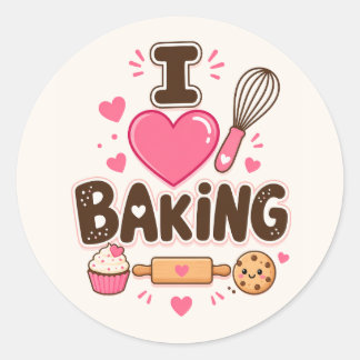 Ich liebe Backen Süße Bäckerin und Dessert Runder Aufkleber