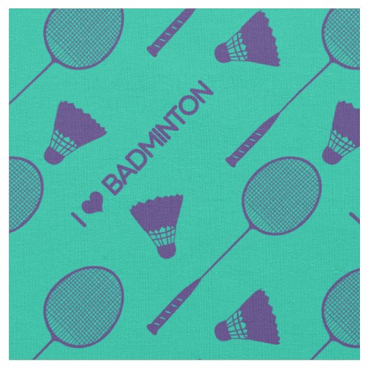 Ich Liebe Badminton auf Minzgrün Stoff (Nahaufnahme)