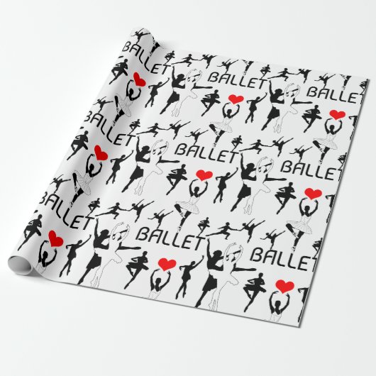 Ich Liebe Ballettmuster. Black Ballet Tänzer Geschenkpapier (Ungerollt)