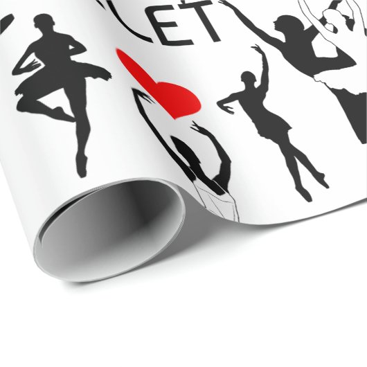 Ich Liebe Ballettmuster. Black Ballet Tänzer Geschenkpapier (Rolleneckpunkt)