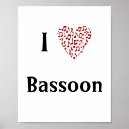 Ich Liebe Bassoon Red Heart of Musiknotens Poster