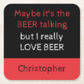 Ich Liebe Bier schwarz und rot mit Namen Rechteckiger Pappuntersetzer (Vorderseite)