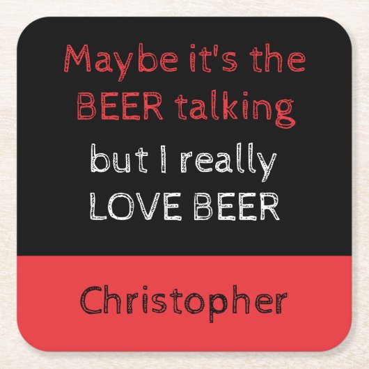 Ich Liebe Bier schwarz und rot mit Namen Rechteckiger Pappuntersetzer (Vorderseite)