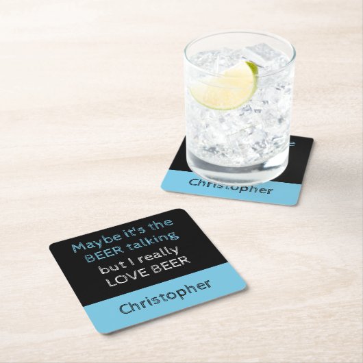 Ich Liebe Bier wirklich schwarz und blau mit Namen Rechteckiger Pappuntersetzer (Vor Ort)