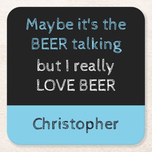 Ich Liebe Bier wirklich schwarz und blau mit Namen Rechteckiger Pappuntersetzer (Vorderseite)
