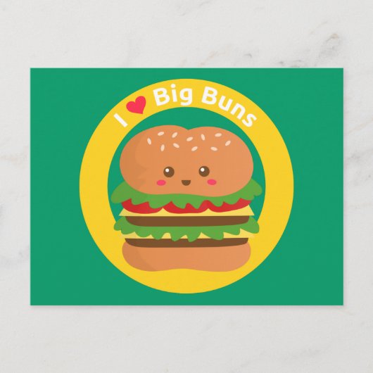 Ich Liebe Big Buns, Kawaii Big Burger Postkarte (Vorderseite)