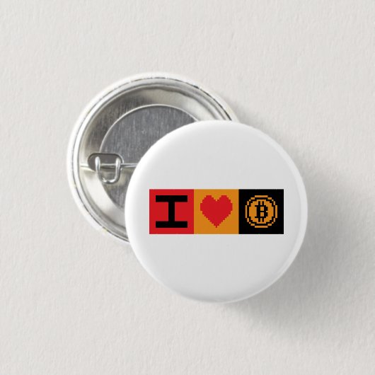 Ich liebe Bitcoin BTC 8-Bit Block | Knopf Button (Vorne & Hinten)
