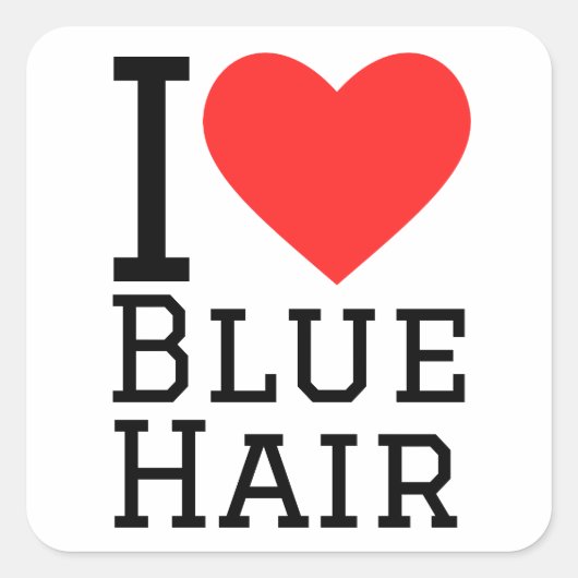 Ich Liebe blaues Haar Quadratischer Aufkleber (Vorderseite)