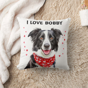 Ich liebe Border Collie mit rotem Herz-Bandana  Kissen