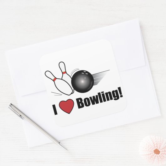 Ich Liebe Bowling! Quadratischer Aufkleber (Umschlag)
