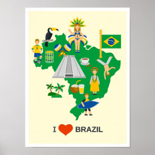 Ich liebe Brasilien Kunst Vintage Reiseillustratio Poster