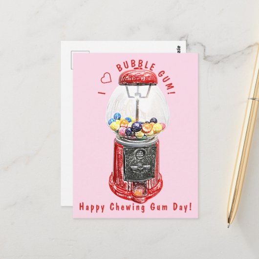 Ich liebe Bubble Gum Postkarte (Vorderseite/Rückseite Beispiel)